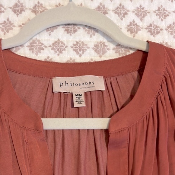 Philosophy Republic Clothing Satin Silk V-Neck Ruched Long Sleeve Blouse - Picture 4 of 8